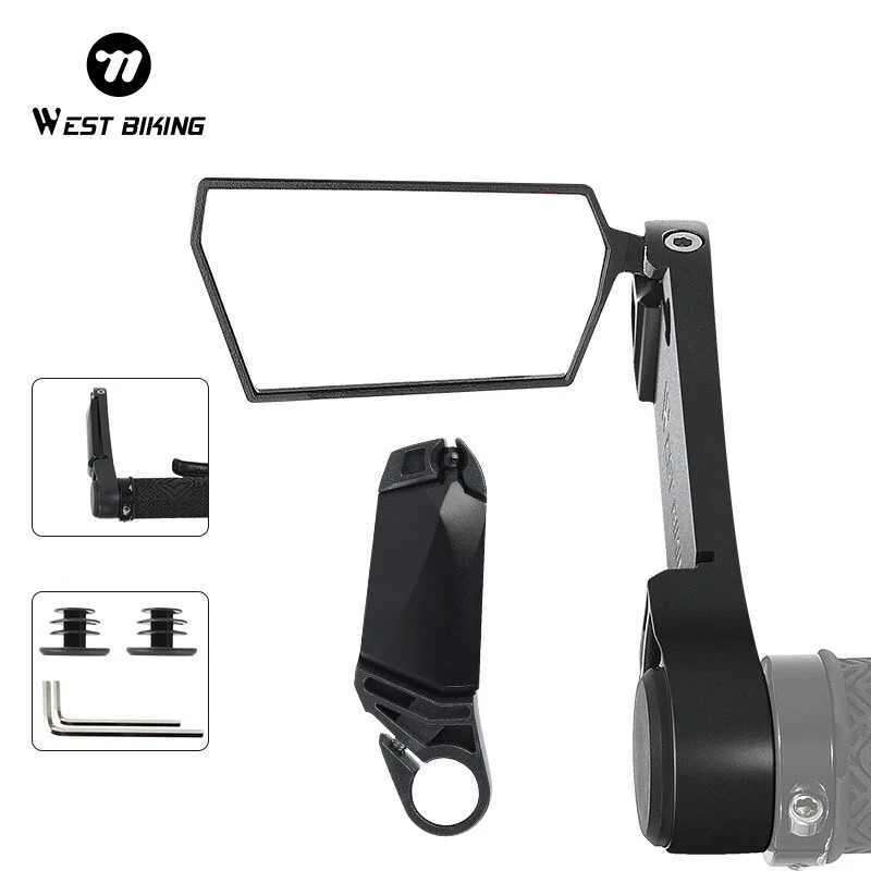 WEST BIKING Foldable Bicycle Rearview Mirror 360° Rotation Adjustable MTB Bar End HD Rear View Mirror Cycling Accessories
