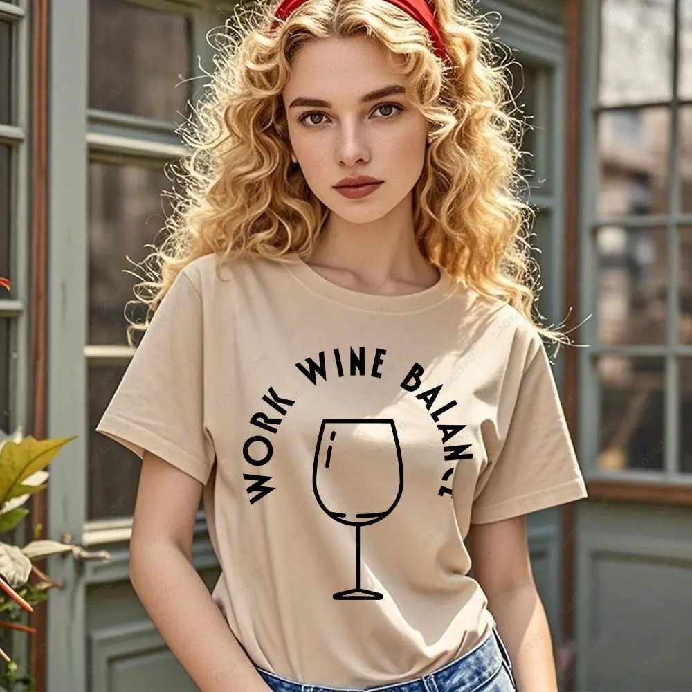 Work Wine Balance Tshirt Fun Wine T-shirt Men\'s Women Fashion Casual 100% Cotton T-shirts Clothing Short Sleeve Graphic Top