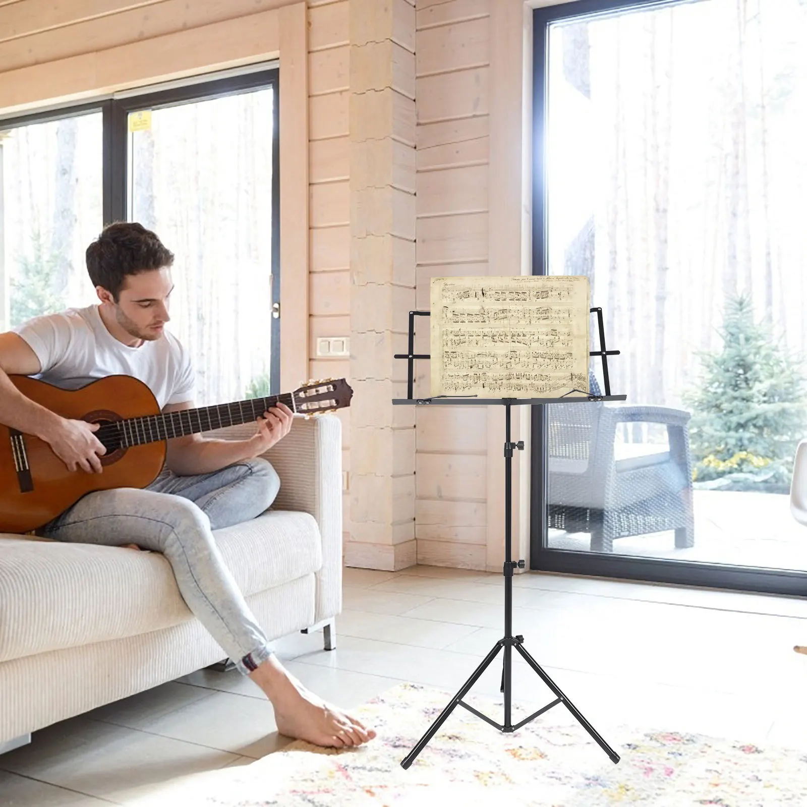 

Adjustable Floor Book Reading Stand Folding Design Portable Score Rack Durable Music Tripod Stand For Guitar Sheet Music Reading