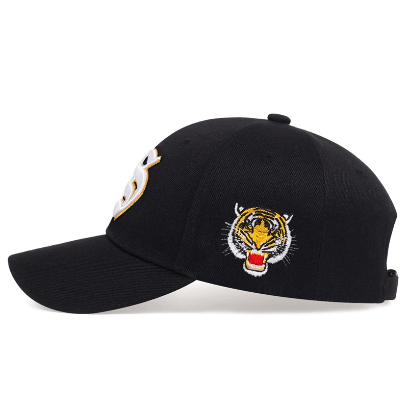 Unisex Baseballkappen mit S-Buchstaben und seitlicher Tiger-Stickerei, verstellbar, für Frühling und Herbst, lässiger Sonnenschutzhut – Detail 5