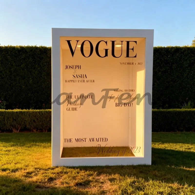 Custom Vogue Magazine Photo Booth Box, Event Props Backdrop Box for Wedding Party Decoration