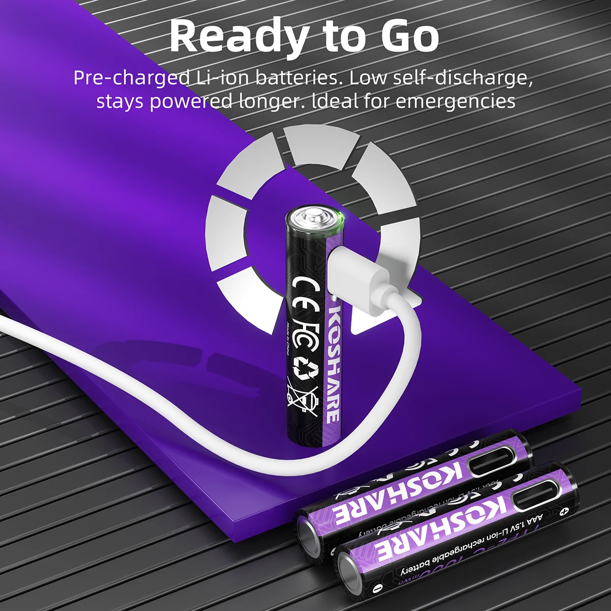 

KOSHARE AAA Lithium Battery USB Type-C Fast Charging Long Last Power 1.5V 1000 mWh Li-Ion Batteries for Flashlight Alarm Clock