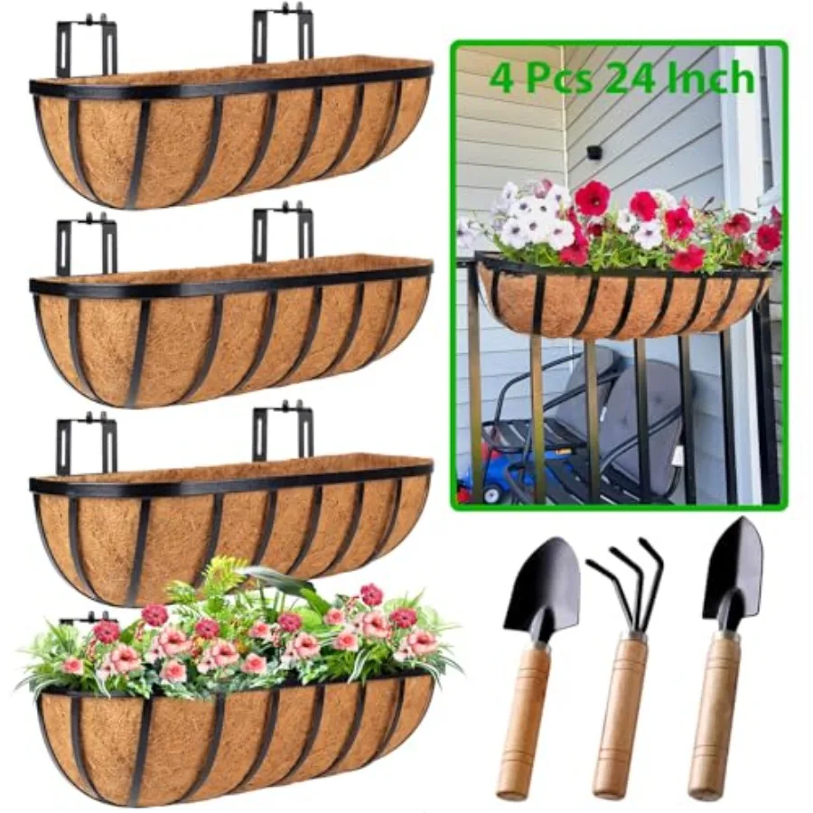 

Deck Balcony Railing Planter Window Boxes - Pack Planter Box Balcony Planters Railing Hanging Wdow Boxes Outdoor Fence Planters