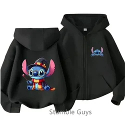 Girls Stich Clothes Boys Long Sleeve Fashion Casual Trucksuit 3-14y Kawaii Children Stitch Hoodies Kids Teen Zipper Sweatshirt