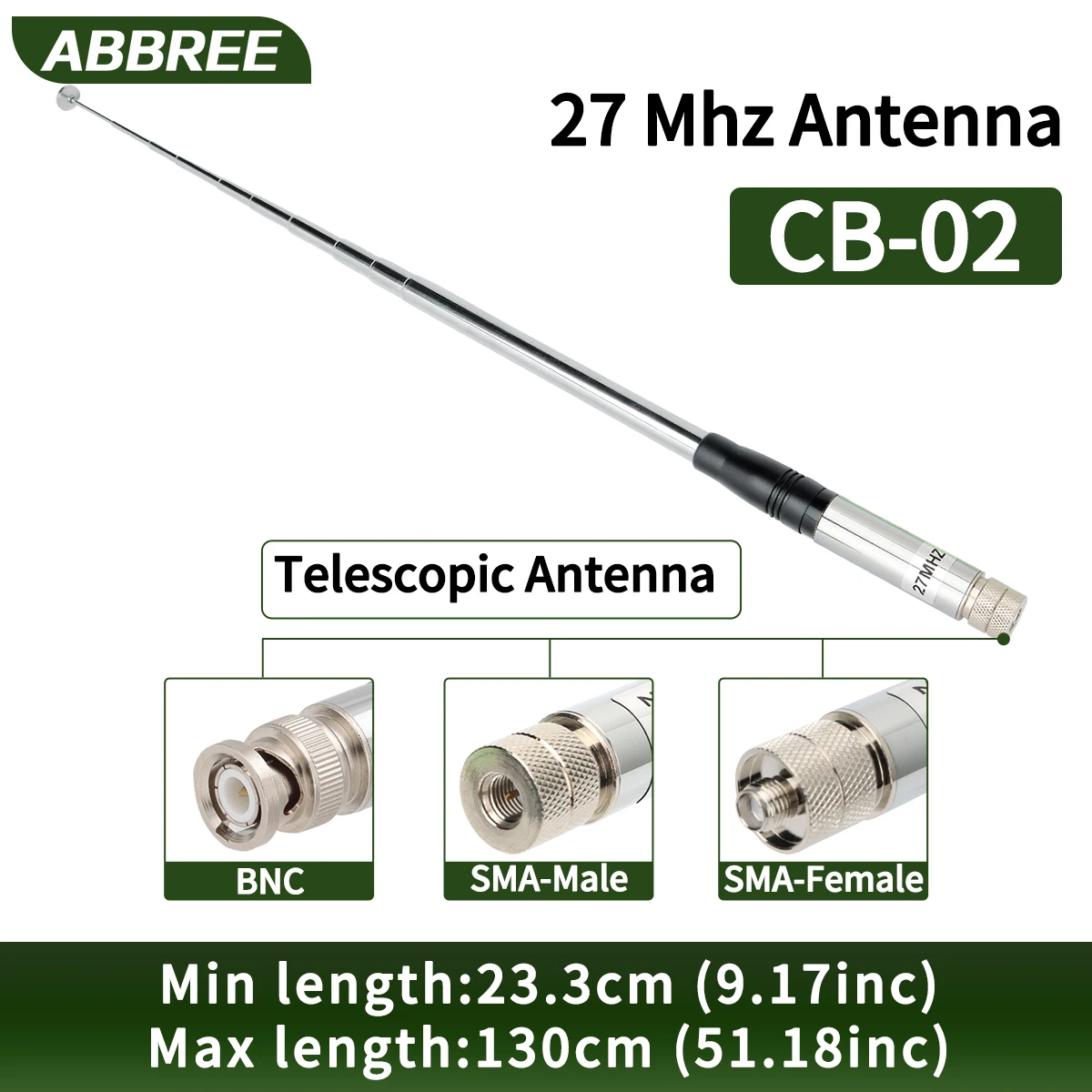 ABBREE 휴대용 텔레스코픽 CB 안테나, Quansheng UV-K5 UV-K5(8) baofeng UV-K61 워키토키용, 27MHz SMA-암, SMA-수, BNC 