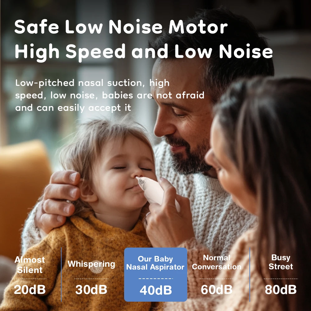 MAMIJOY Elektryczny Odkurzacz do Nosa dla Niemowląt Antyrefluksowy 2 Tryby & 2 Ssania Cichy 40dB Bez Dźwięku 2 Dysze & Szczoteczka do Czyszczenia U93