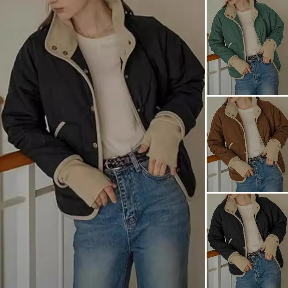 Abrigo de Otoño/Invierno para mujer con botón, cuello alto, cárdigan fino acolchado de manga larga, chaqueta con bolsillos, abrigo de trabajo para uso diario