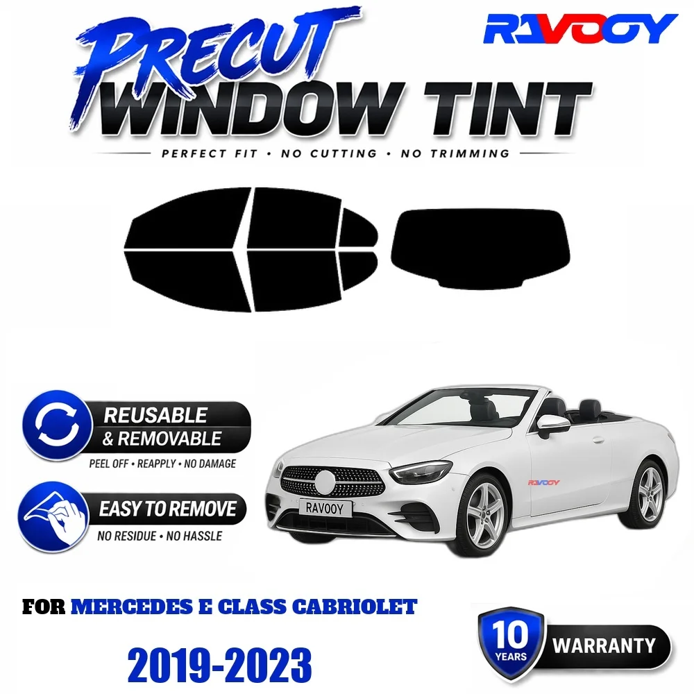 RAVOOY Precut Window Tint, Reusable Removable EPU Film, Custom Fit for Mercedes E Class Cabriolet 2019-2023, UV Heat Protection