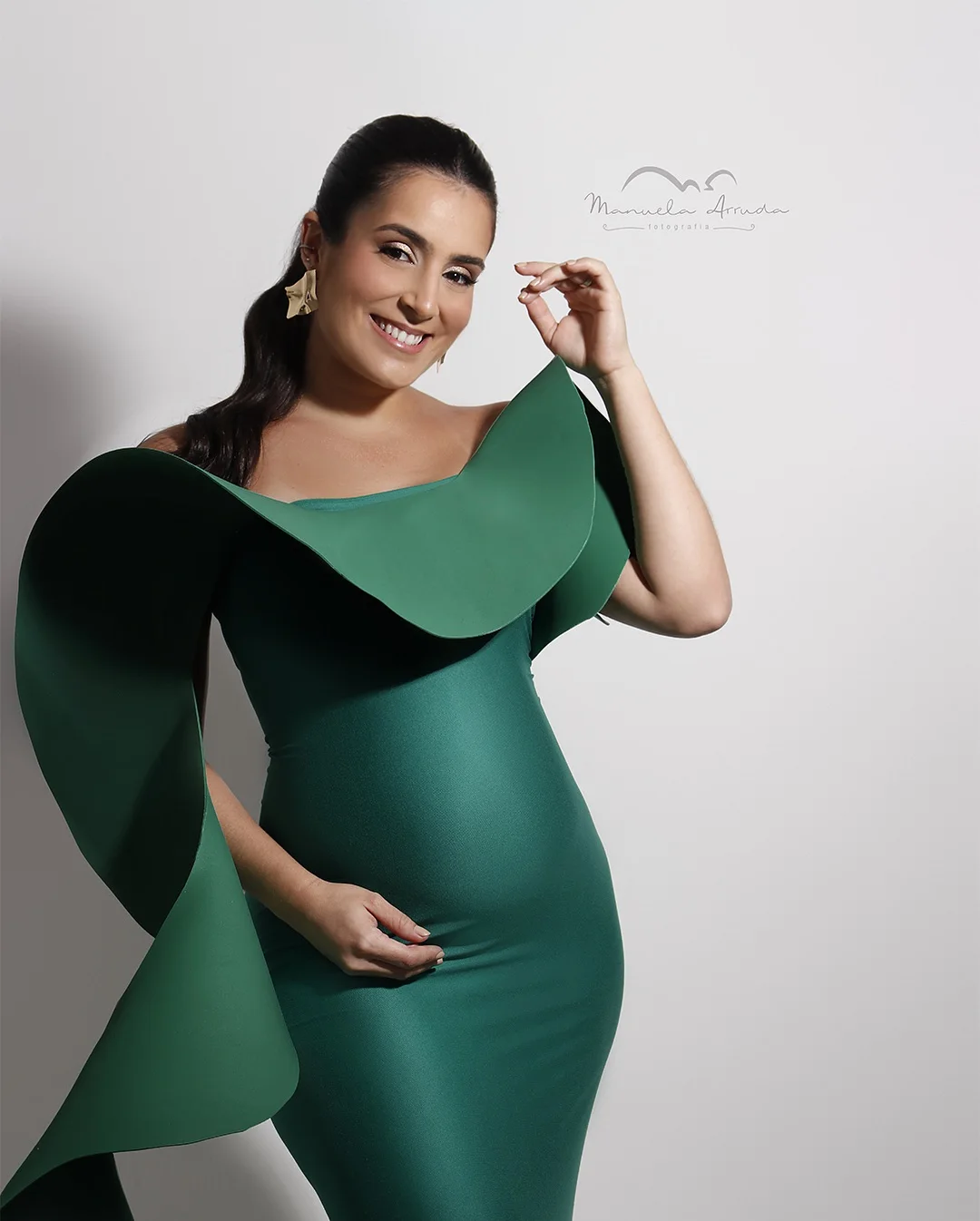 Vestidos largos de satén verde a la moda para embarazo, vestidos elegantes recortados en 3D con volantes, vestido ajustado para mujer, vestido elegante fruncido personalizado