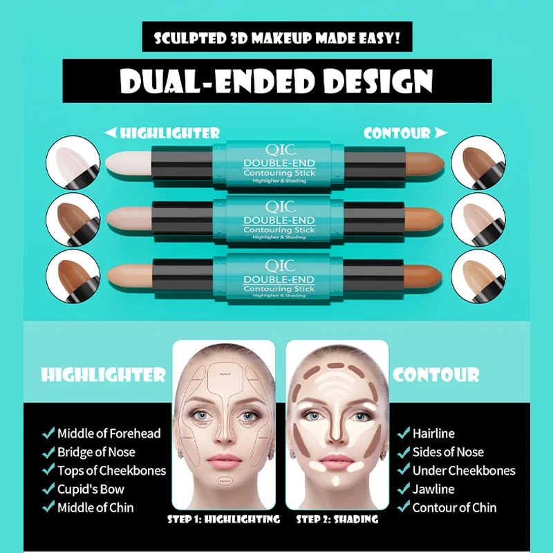 Double-End Contour Stick Highlight Shadow Dual-Purpose-Stick lang anhaltende Nase Shadow Shaping Gesicht wasserdicht schweiß beständig