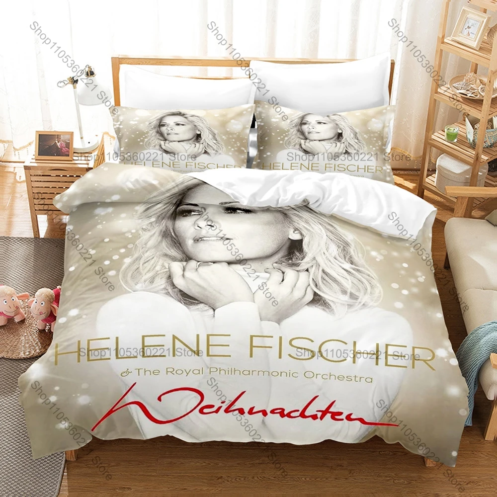 H-Helene Fischer Duvet Cover + 2 Pillowcases Glitter Stage Microphone Pop Graphic 3Pcs Zipper Quilt Cover German Superstar Fan