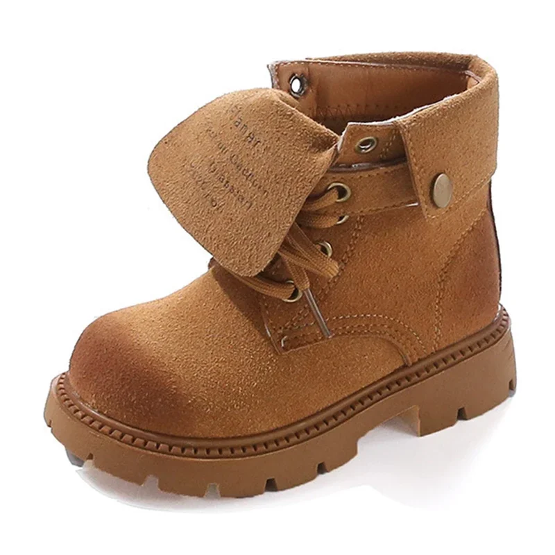 2024 Autumn New Children's Short Boots Retro Style Casual Leather Boots for Boys and Girls Soft Sole Anti Slip Kid's Ankle Boots