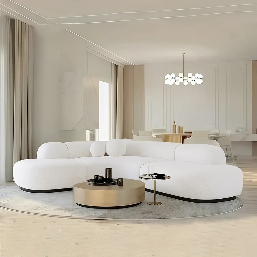 

Geometric design custom tufted fabric curved sofa living room white large round sofa lounge round corner sofa