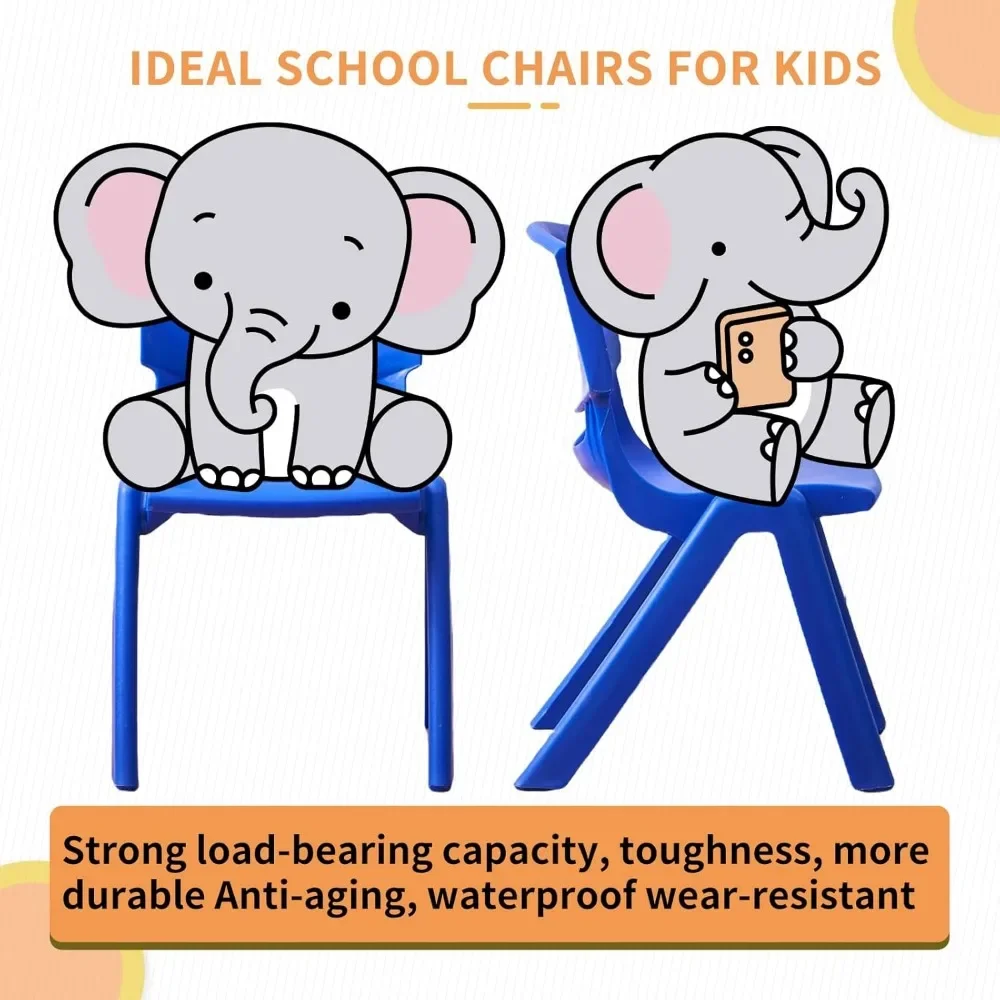 Sillas escolares apilables, silla de plástico colorida para niños pequeños con asiento de 12 pulgadas, asientos flexibles para niños