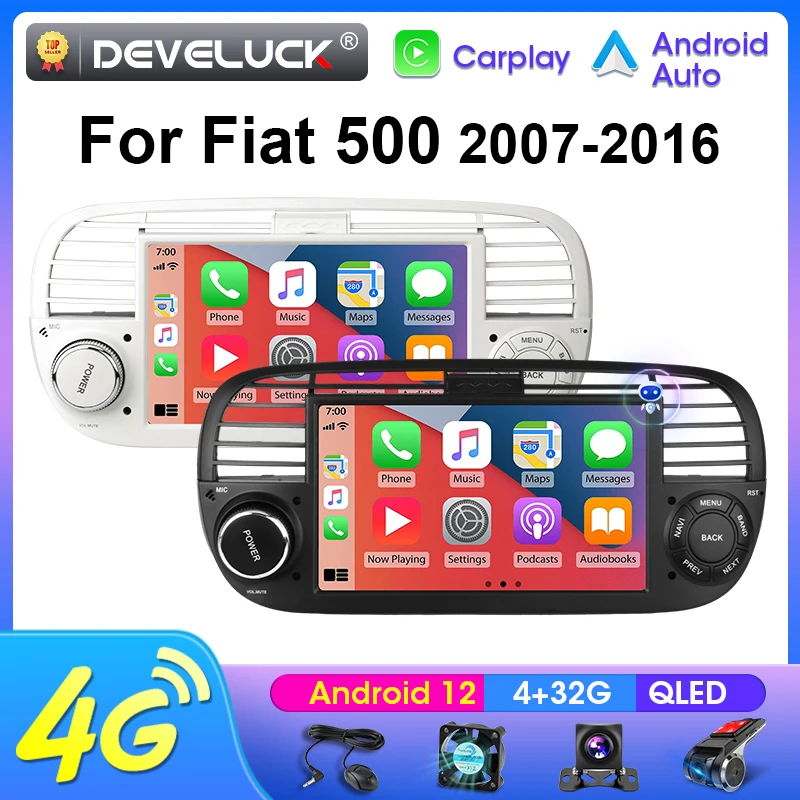 

7" Android 12 Car Radio For FIAT 500 2010 - 2015 2 Din Stereo Multimedia Video Player GPS 4G Carplay Auto DVD RDS DSP Head Unit