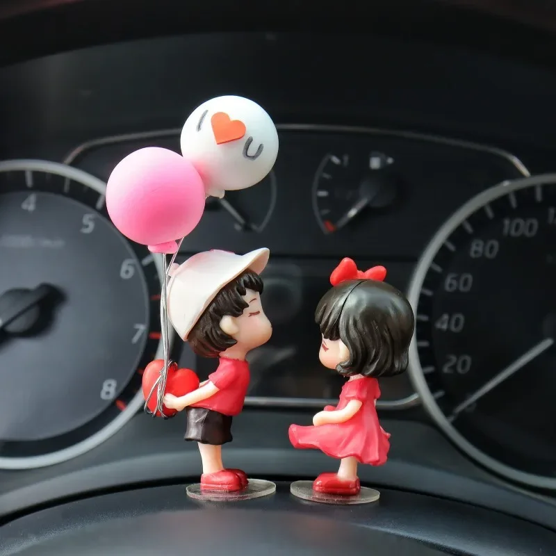 Car Ornament Accessories Anime Figures Couple Model Cute Kiss Balloon Auto Interior Decoration Dashboard Figurine Girl Gifts