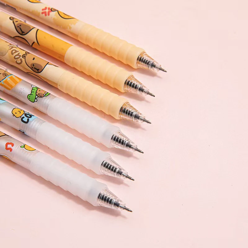 6Pcs Cute Capybara Gel Pen Writing Smooth Quick-Drying Black Ink Writing Soft Pen Grip School Supplies Aesthetic Pens Stationery
