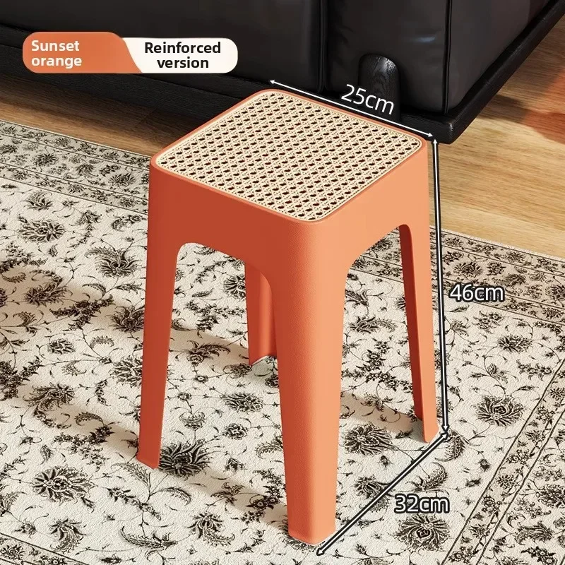 

Medieval Imitation Rattan Woven Square Stool Can Be Stacked Modern Simple Living Room Dining Stool Plastic Stool Household
