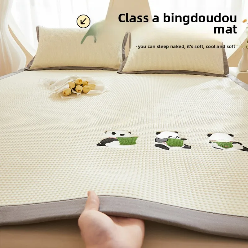 

Cute Panda Embroidered Ice Silk Cooling Bed Ultra Soft Breathable Hypoallergenic Washable Summer Air Conditioning for Kids
