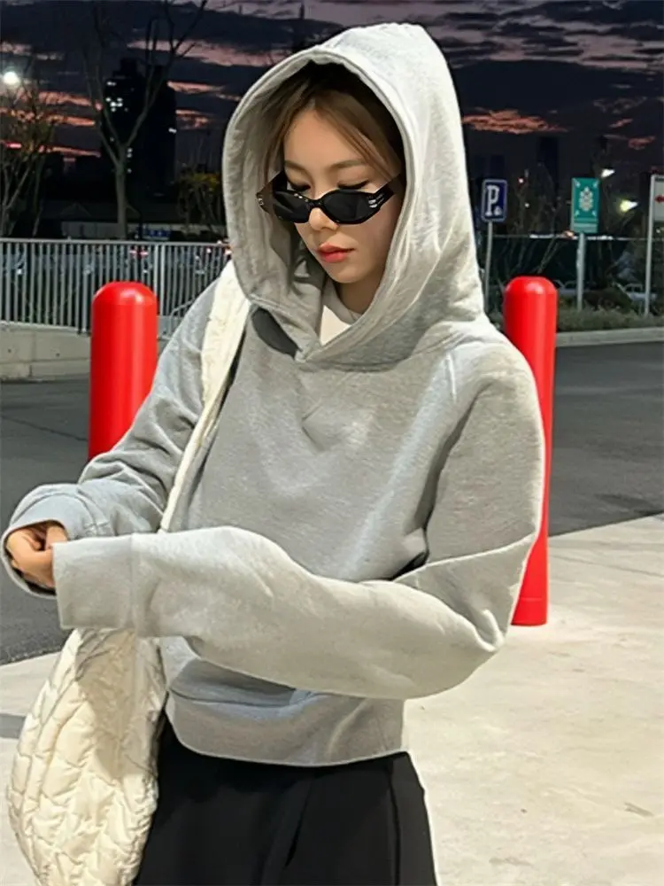

Хлопковые толстовки с капюшоном, женская одежда Y2K, сезоны 2000-х годов, шикарный уникальный простой капюшон на подкладке, качественный вязаный принт для тренировок