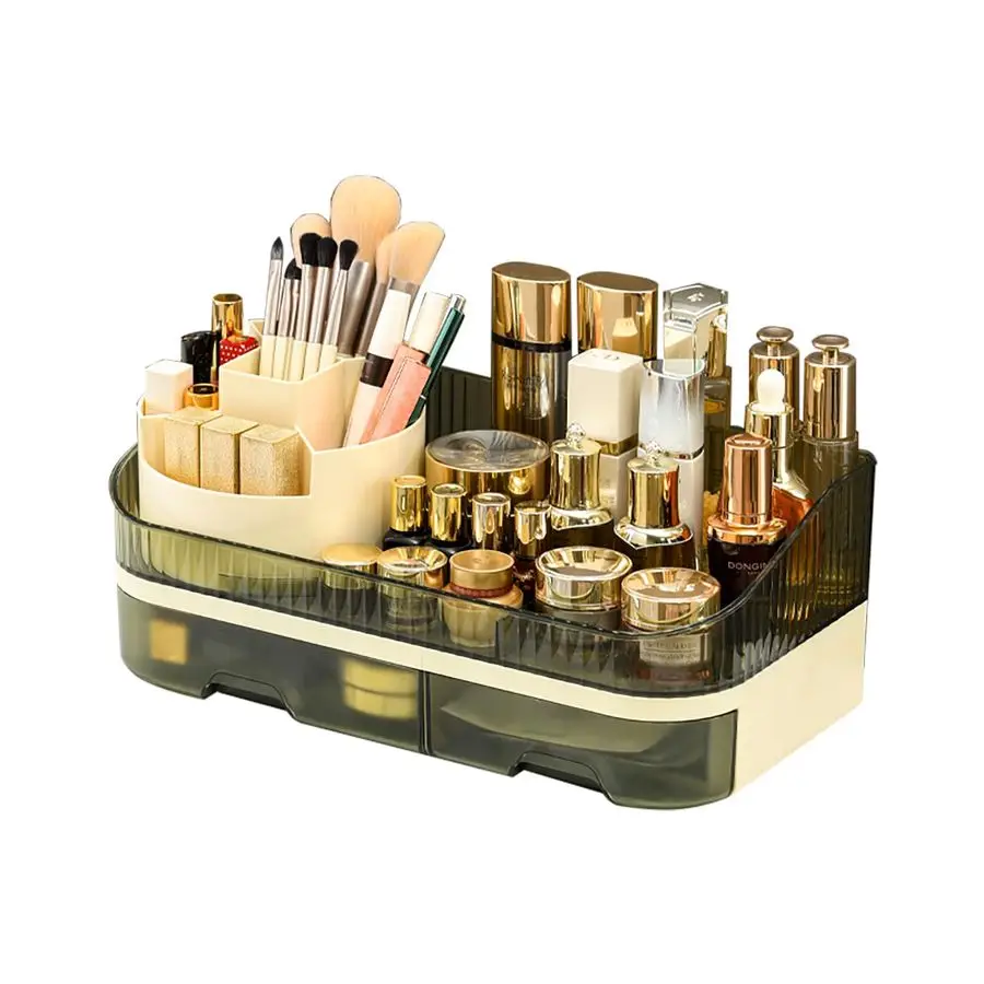 

Organizer with Dual Drawers Large Capacity Countertop Cosmetic Storage for Skincare Vanity Bathroom