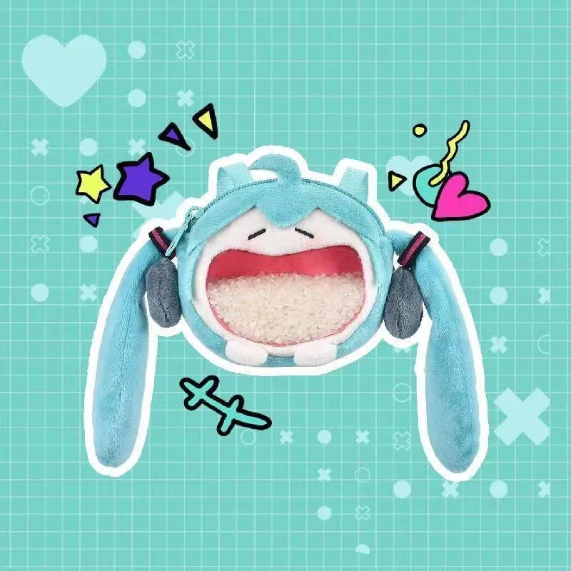 Cute Hatsune Miku Q Version Anime Multi Functional Plush Mini Plush Bag Headphone Bag Pocket Coin Purse Girl Gifts Student Bag