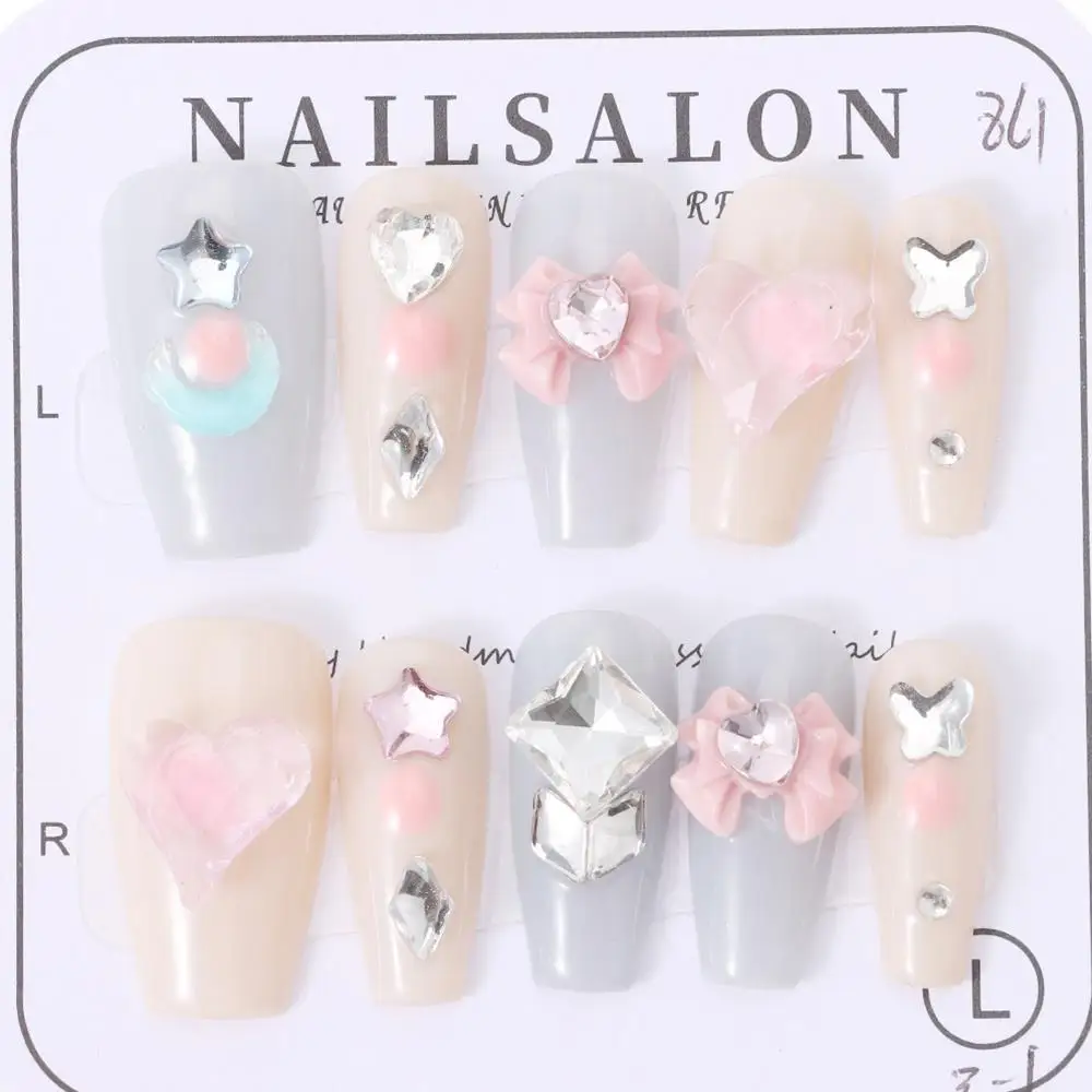 10 pçs xs s m l amor mocha unhas artesanais capa completa com strass sonho doces unhas falsas com caixa de ferramentas imprensa em unhas