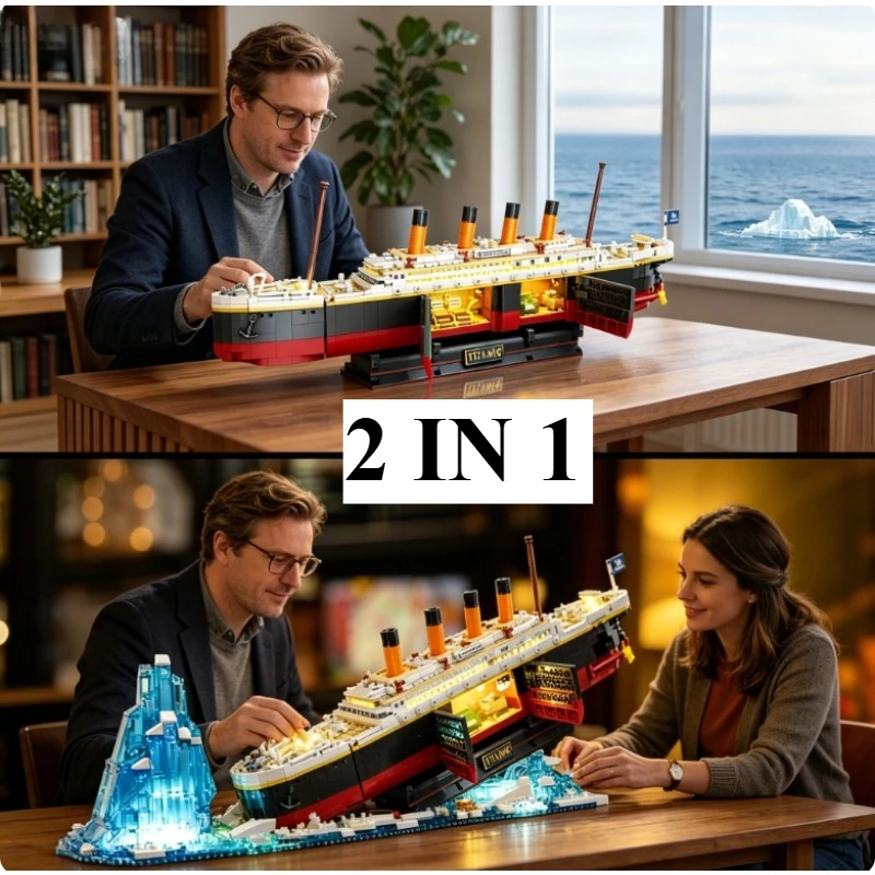 Set de Construcción 2 en 1 del Titanic de 1935 Piezas con Soporte de Exhibición Glaciar, Coleccionable Náutico, Ladrillos de Barco para Montar, Decoración Artesanal para Adultos, Adolescentes, Hogar