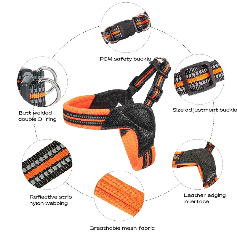 لا سحب كلب تسخير ومقود مجموعة قابل للتعديل جرو القط تسخير سترة عاكسة المشي الرصاص المقود للكلاب المتوسطة الصغيرة