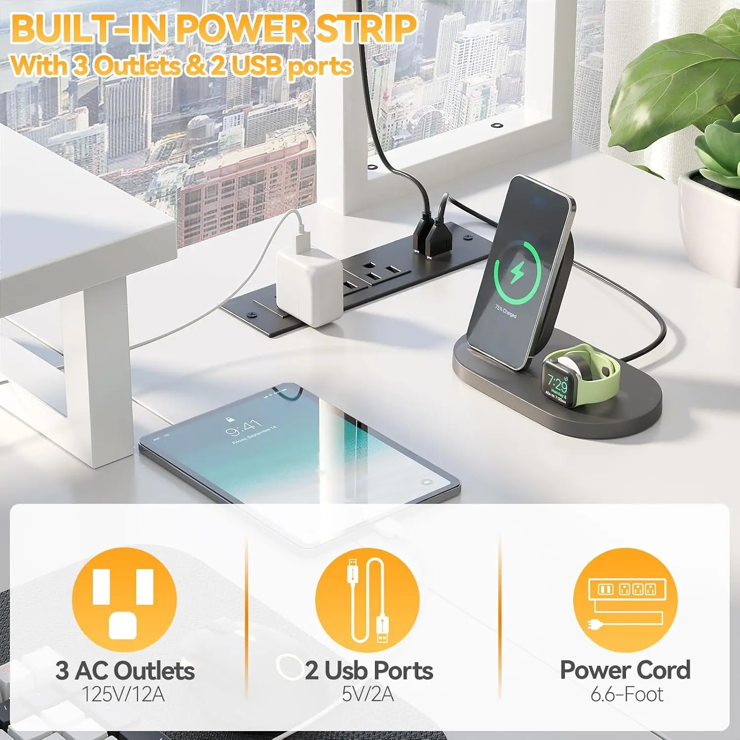 Small L Shaped Desk Gaming Desk with LED Lights & Power Outlets | Reversible L-Shaped Computer Desk with Monitor Stand & Shelf, - view 4