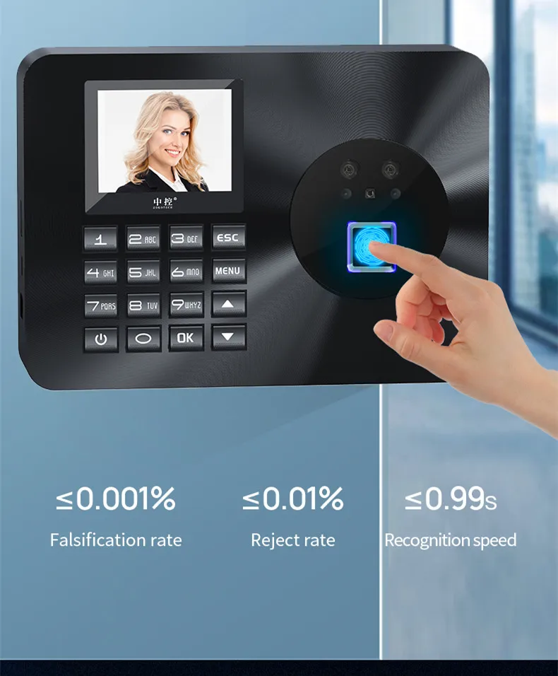 Registratore biometrico dell'orologio con riconoscimento facciale/impronta digitale/password da 2,4" TFT LCD DC 5V/1A