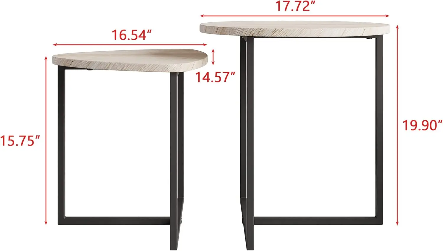 Ensemble de 2 tables basses rondes pour salon, petite table noire, table de salon, cadre en métal, aspect bois, robuste