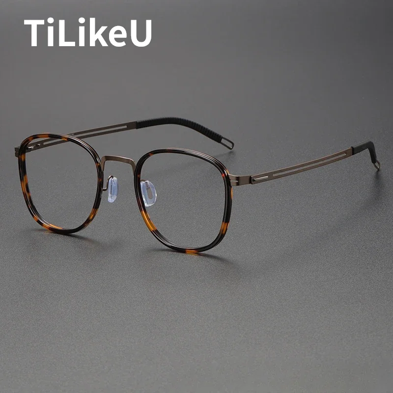 

Retro Round Acetate Glasses Frame Brand Screwless Eyewear Pure Titanium Optical Prescription Eyeglasses for Men and Women GAFAS