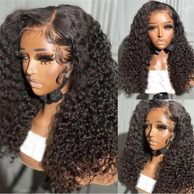 

Soft Glueless 180Density 26" Natural Black Kinky Curly Lace Front Wig For Black Women BabyHair Heat Resistant Preplucked Daily