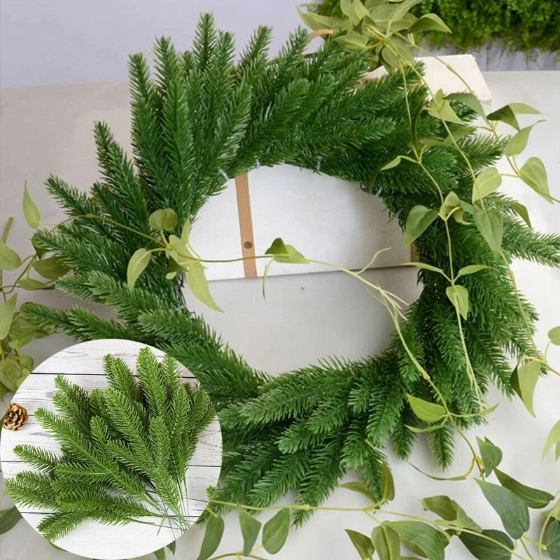 6Pcs/Pack Christmas Pine Branches Snow Artificial Plants Pine Needles For Christmas Tree Wreath Home Decorations Xmas New Year