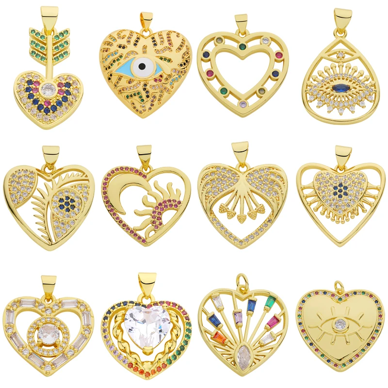 JUYA 2022 Luxury Copper Real Gold Plated Charms Pendants For Jewelry Making Heart Style Necklace Pendant DIY Jewelry Accessories