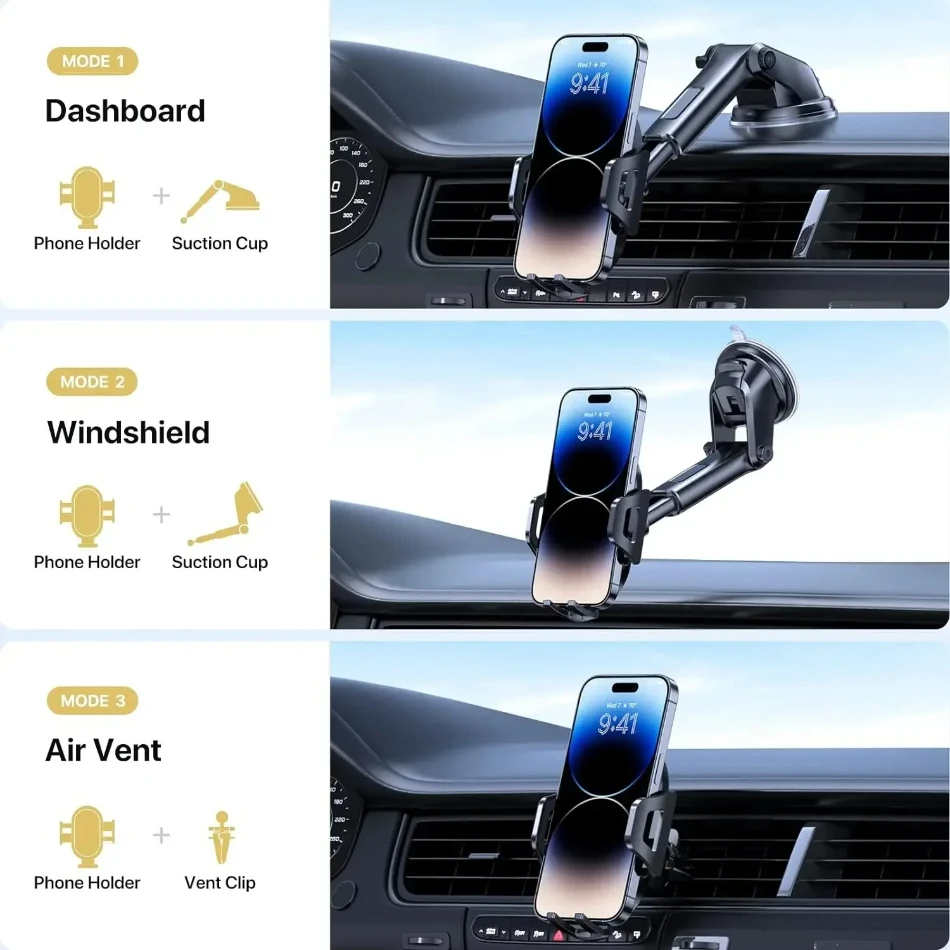 360° Windshield Car Phone Holder Car Dashboard Mobile Cell Support Bracket Universal Sucker for iPhone 16 15 14 Samsung Xiaomi view 3