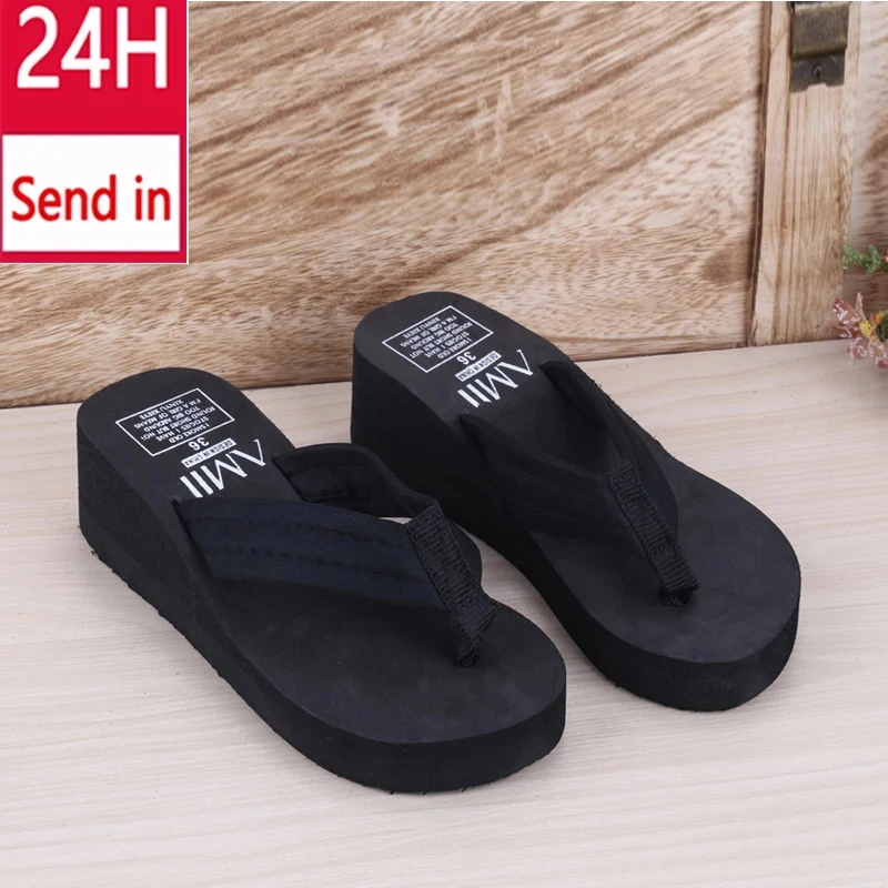 Summer Women Sandals Sequins Beach Female Flip Flops Ladies Slippers High Heels Shoes For Women 2023 Platform Wedges Slippers