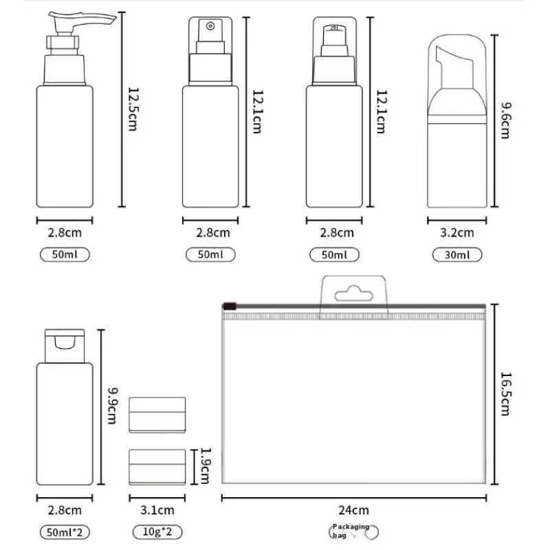 11 pièces/ensemble ensemble de bouteilles de voyage bouteille rechargeable doux PET Lotion shampooing conteneur Tube à presser bouteille vide