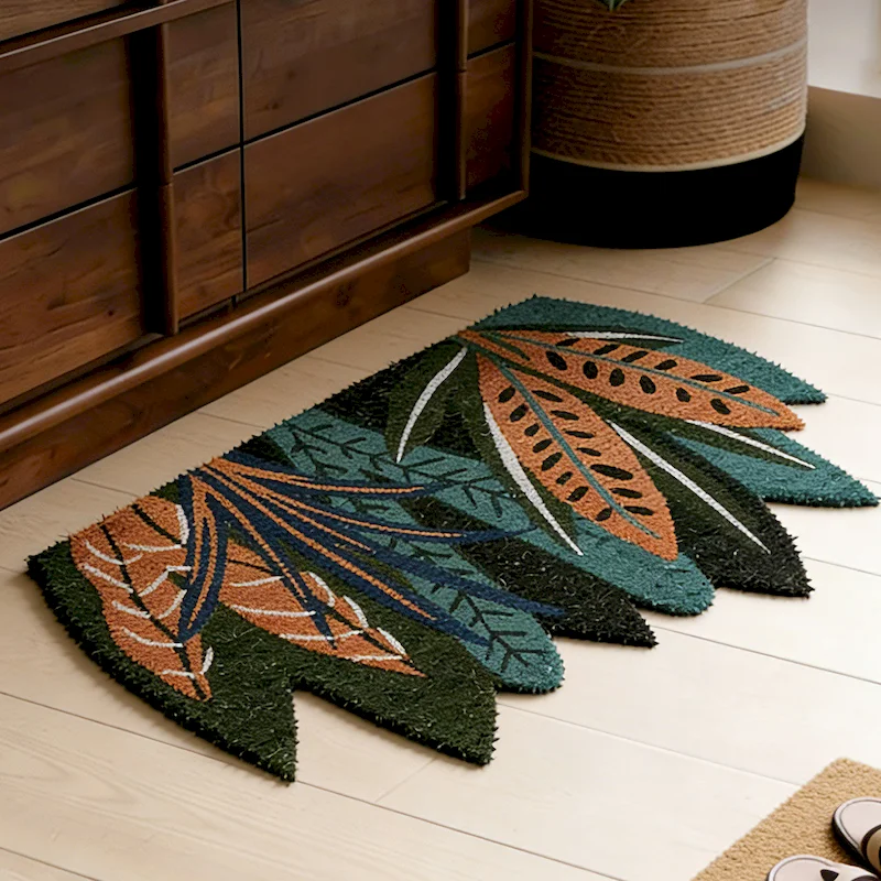 VIKAMA Tropical Leaves And Potted Plants Vintage Pattern Door Mat Special Shape Anti Slip Outdoor Welcome Mat Home Decoration