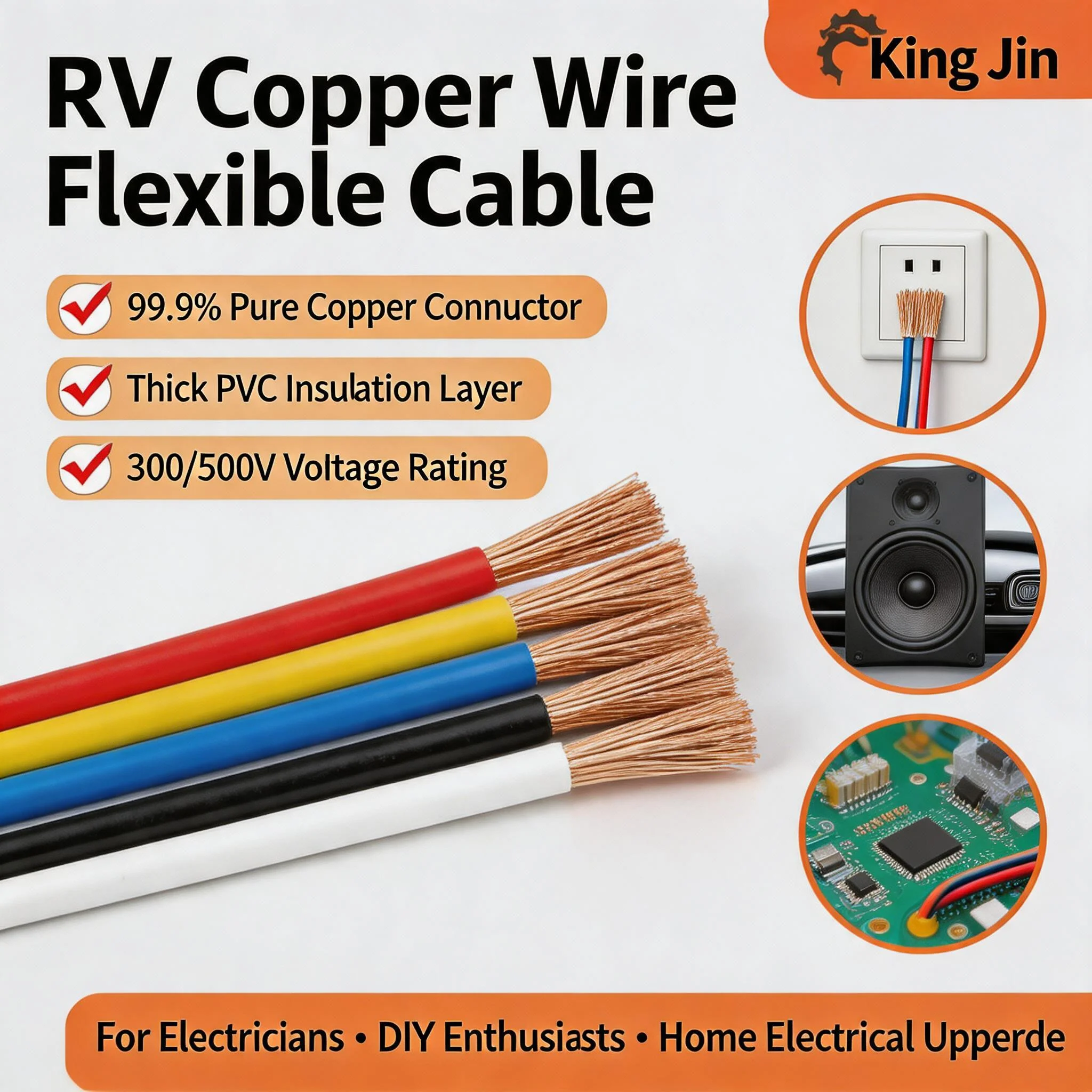 RV Copper Wire Flexible Cable Electric PVC Electrical Cable 300/500V Single-Core Multi-Strand Flexible Wire For Car Audio Wires