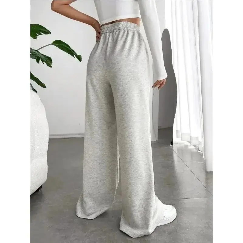 Large Size Summer Women\'s High Waisted Wide Leg Pants Fashionable Versatile Solid Color Wide Leg Pants Casual Sports Pants