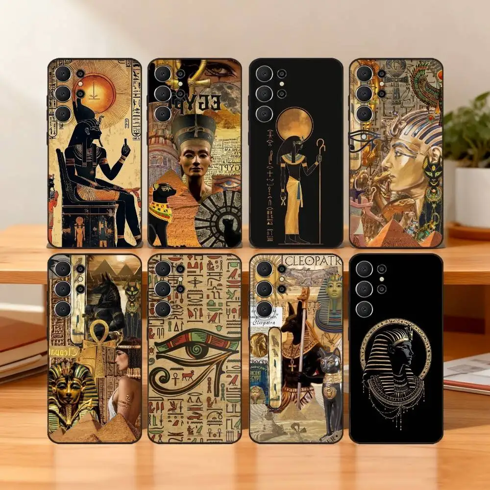 Egyptian Pharaoh Mural Phone Case For Samsung S25,S24,S21,S22,S23,S30,Ultra,S20,FE,Lite,10,9,Black Cover