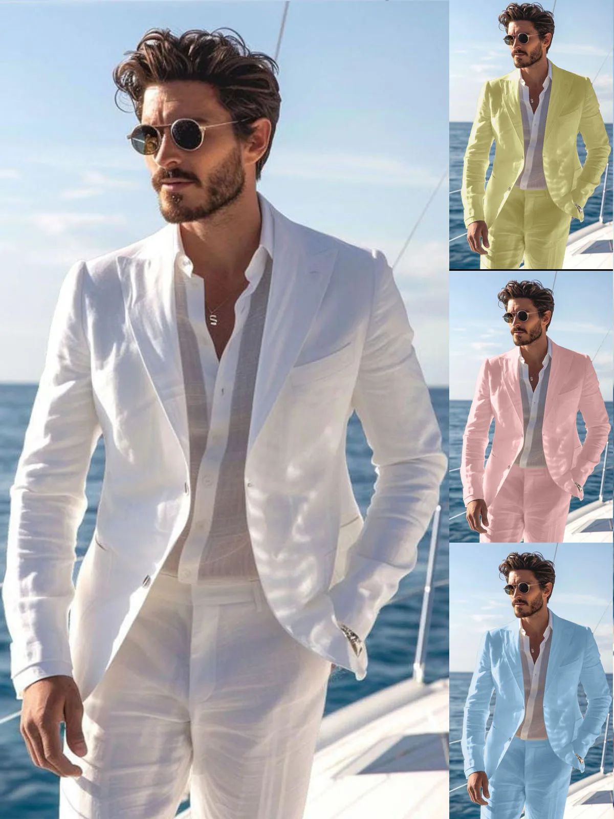 

Linen Casual Suits for Men Slim Fit Peaked Lapal Solid Tuxedo Men Suit Set Costumes Homme Trajes Para Hombre Custom Man Suits