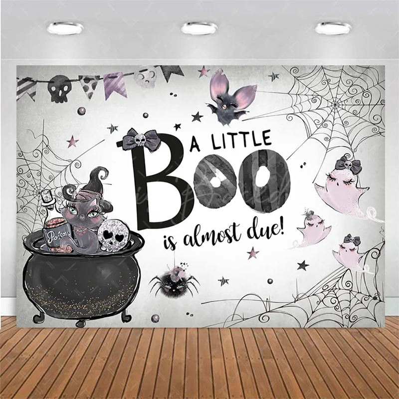 Halloween Baby Shower Backdrop with Magic Theme Halloween Pumpkin Boo Background  Cute Cat Balloon Photography First Birthday