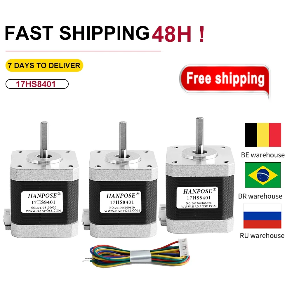 3pcs  4-lead Nema17 motor 48mm 78Oz-in  52N.CM 42BYGH 1.8A 52N.CM torque 17HS8401 for CNC milling machine Stepper Motor Nema 17