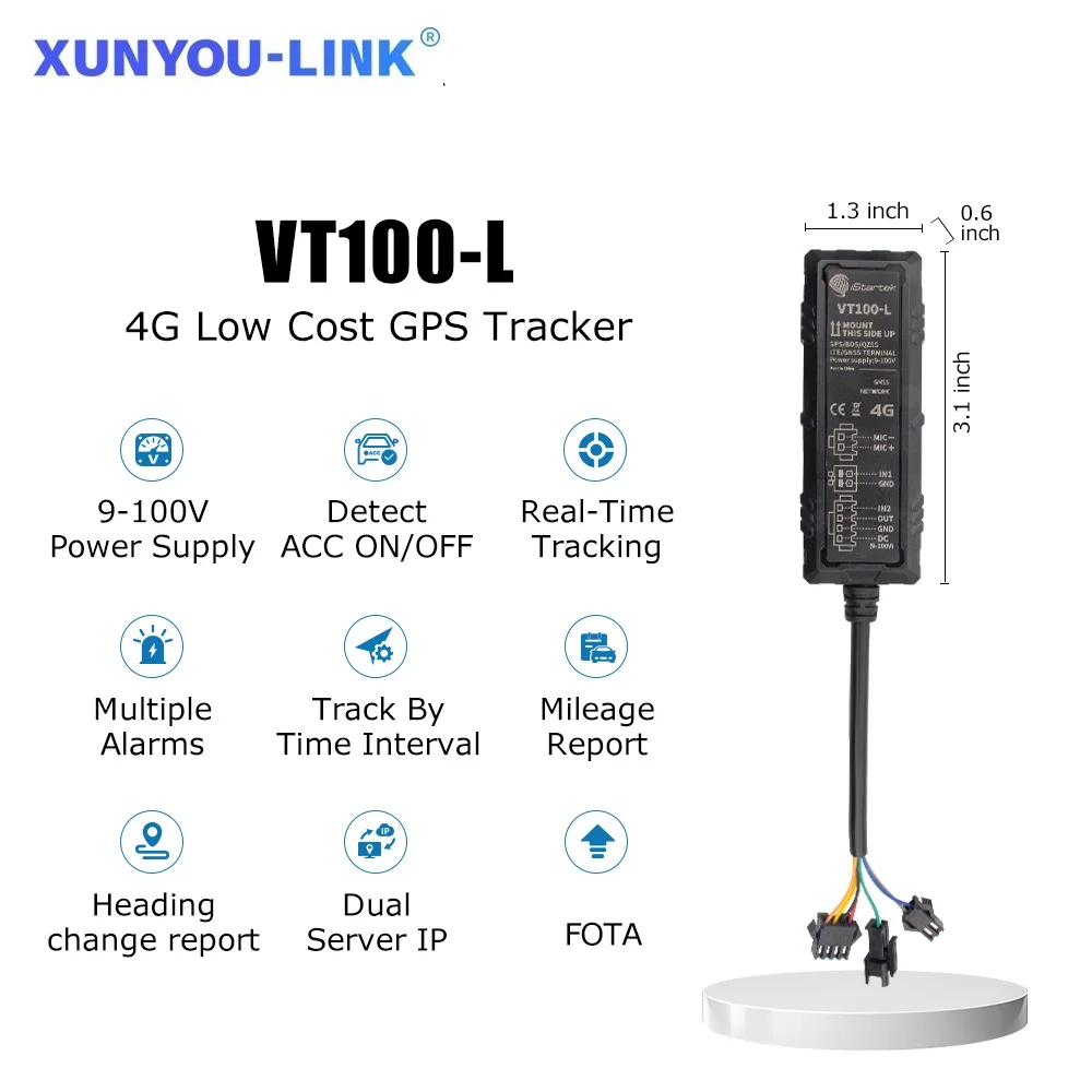 XUNYOU-LINK 4G GPS Tracker for Car VT100 Vehicle Traker Waterproof Motorcycle RV Bus Transport Vehicle  Real Time Location Updat