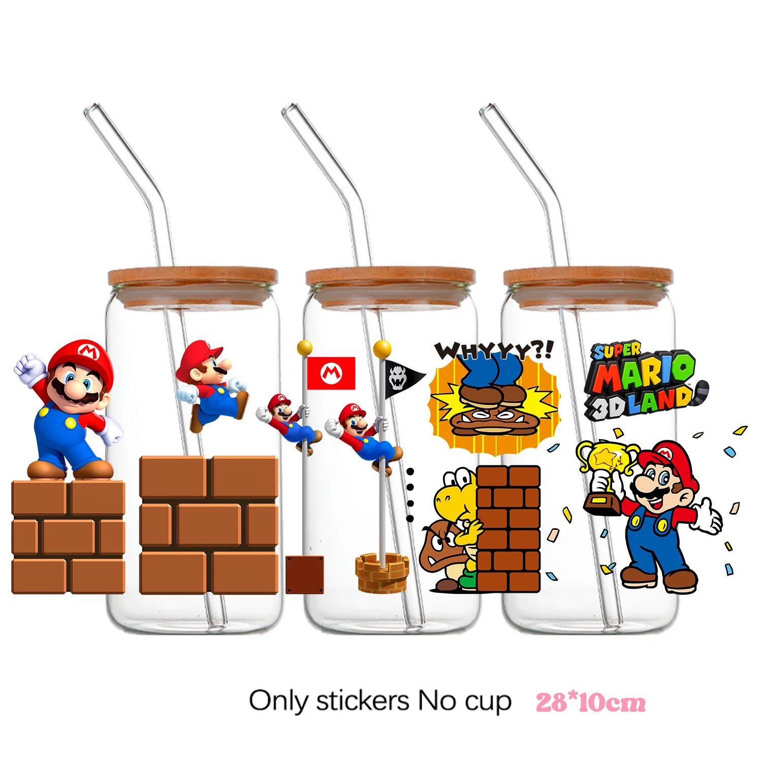 سوبر ماريو بروس لتقوم بها بنفسك القرطاسية ملصق دائم مقاوم للماء تخصيص نقل ملصق ماريو 16 أوقية الأشعة فوق البنفسجية DTF كأس ملصق هدية