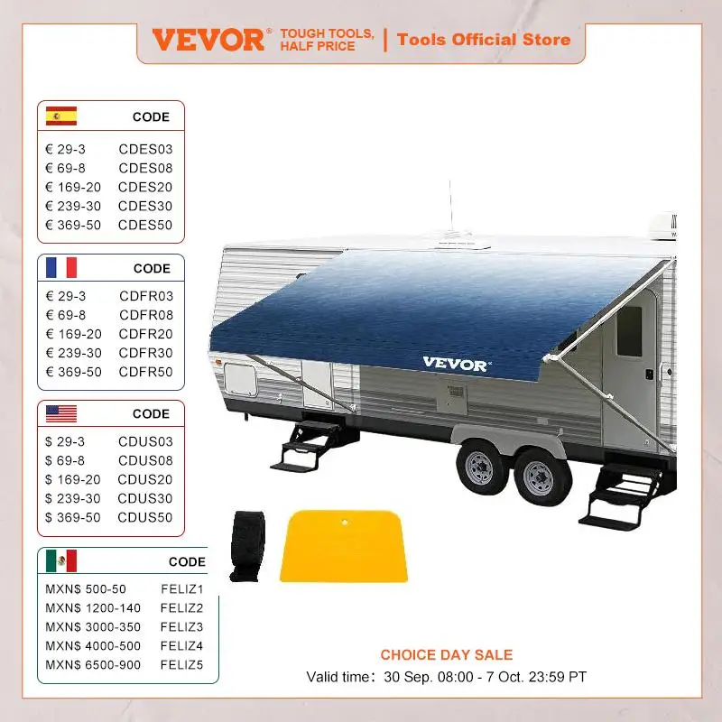 VEVOR Car Shelter Shade 14-21Ft RV Awning Camping Side Car Roof Top Tent Waterproof UV Portable Rain Canopy for Camper Trailer