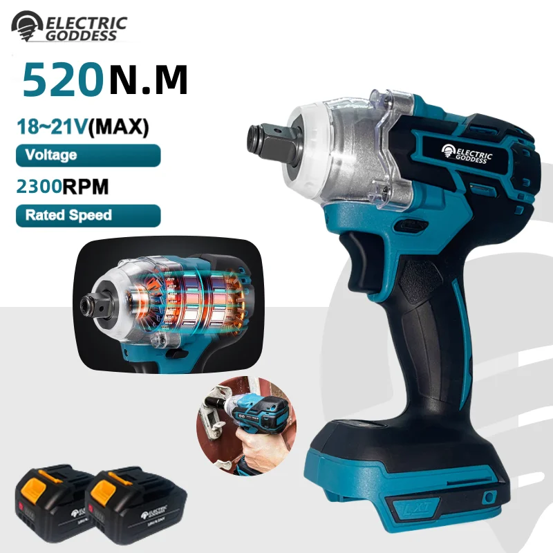 Electric Goddess 520N.M 2 IN 1 Brushless Electric Impact Wrench DTW285 Dual Function Cordless Power Tools For 18V Makita Battery